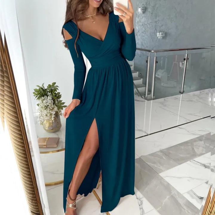 Celine™ | Einfarbiges V-Ausschnitt-Kleid